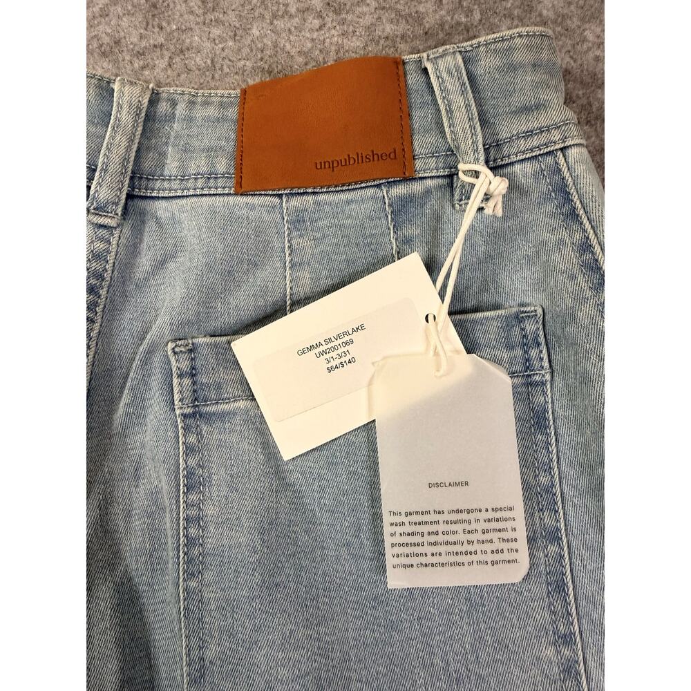 NWT Unpublished Jeans Women 27 Light Wash High Rise Wide Leg Double Button Denim - Picture 5 of 8